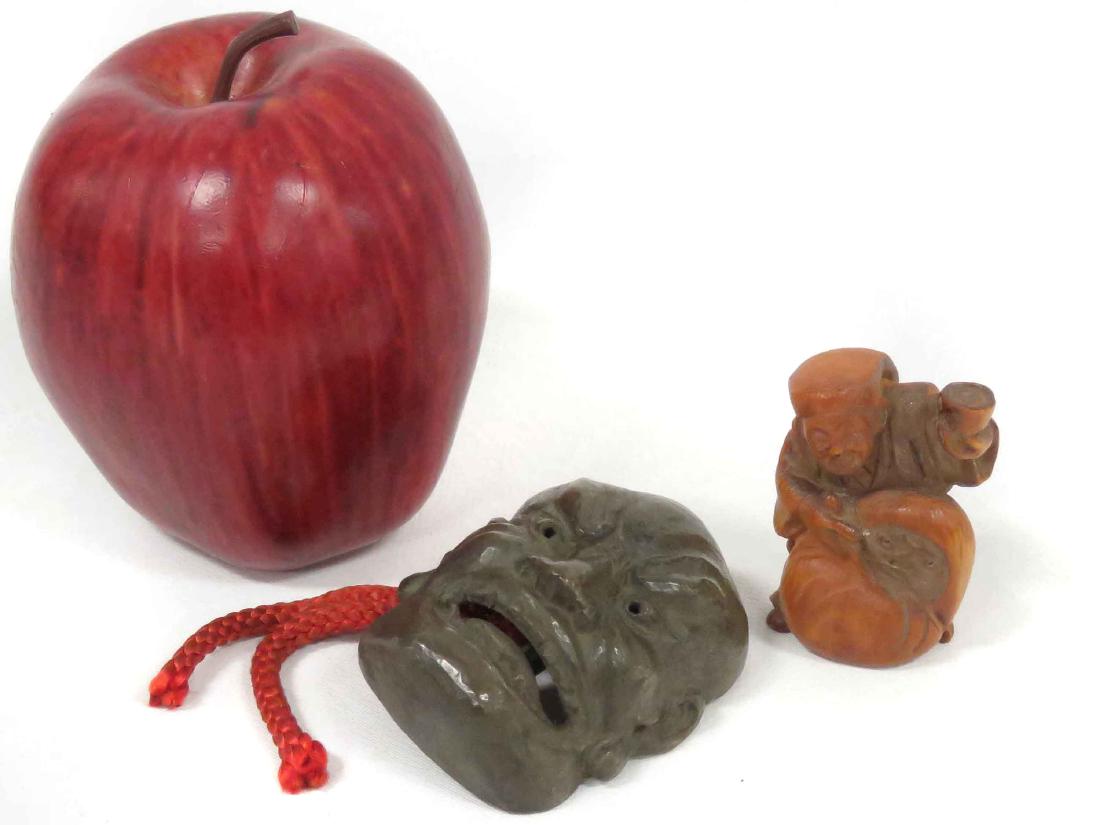 LOT (2) JAPANESE CARVED BOX WOOD NETSUKE INCLUDING (1 of 3)