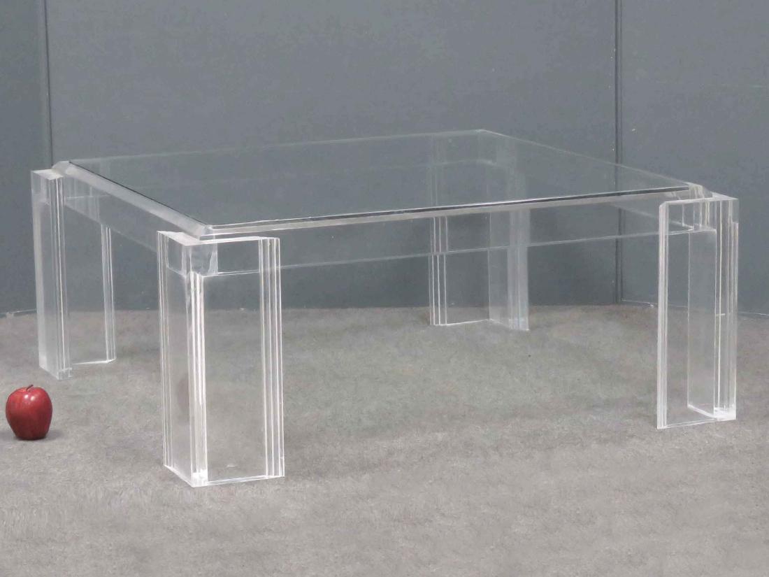 DESIGNER MODERN LUCITE & PLATE GLASS LOW TABLE. HEIGHT (1 of 2)
