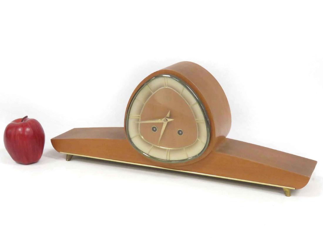 MID-CENTURY MODERN FRUITWOOD MANTLE CLOCK WITH (1 of 3)