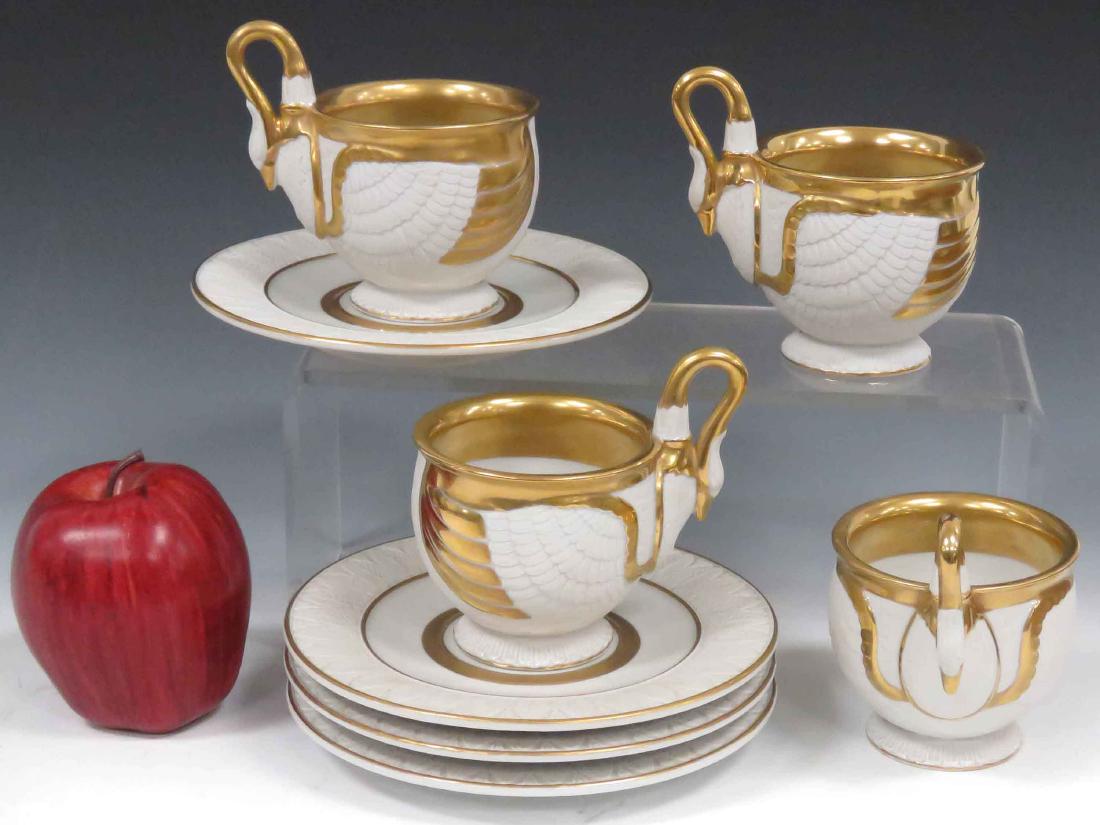 SET (4) RPM GILT DECORATED PORCELAIN SWAN CUPS/SAUCERS. (1 of 4)
