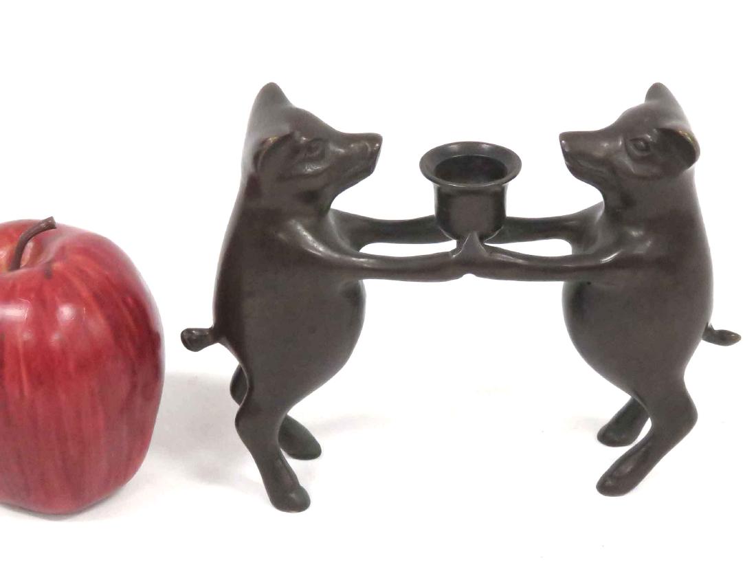 BRONZE FIGURAL PIG CANDLE HOLDER. HEIGHT 5" (1 of 3)