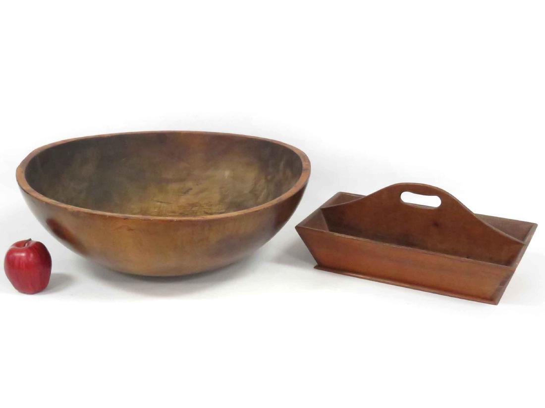 LOT (2) INCLUDING LARGE WOOD KITCHEN BOWL, 19TH (1 of 3)