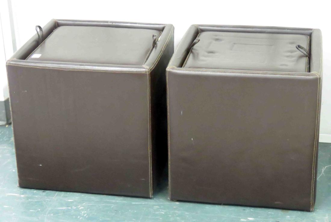 PAIR BROWN LEATHER CUBE STORAGE OTTOMANS. HEIGHT 18"; (1 of 1)