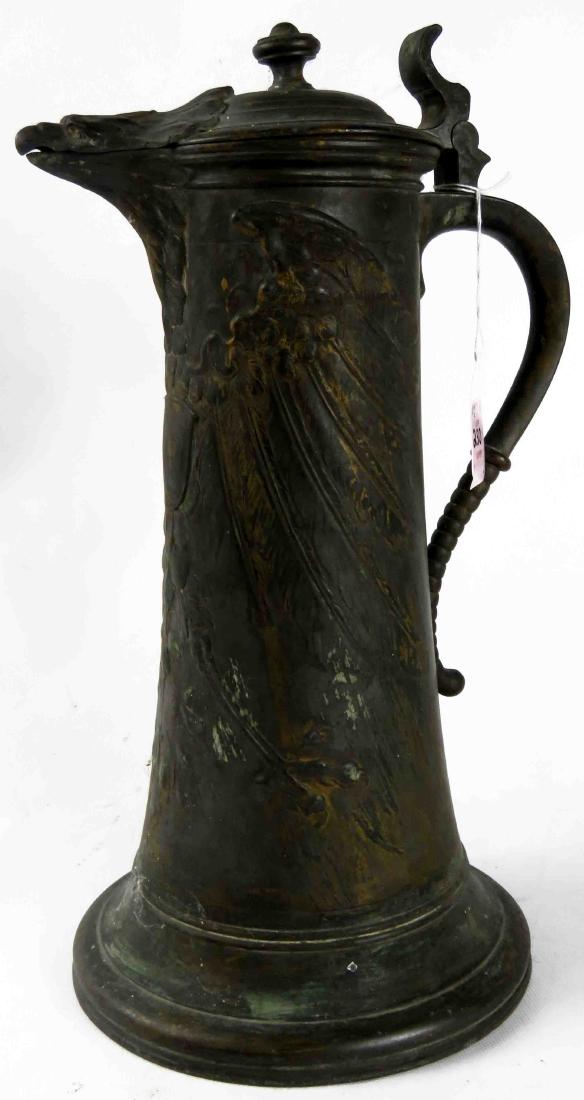 VINTAGE GERMAN PEWTER FLAGON. HEIGHT 13 1/2" (1 of 2)