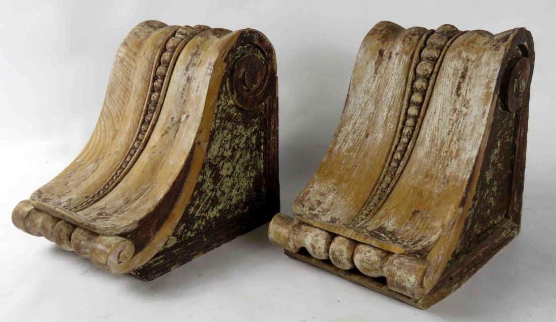 PAIR CARVED CORBELS, 19TH CENTURY. HEIGHT 8 1/2": PAIR CARVED CORBELS, 19TH CENTURY. HEIGHT 8 1/2"