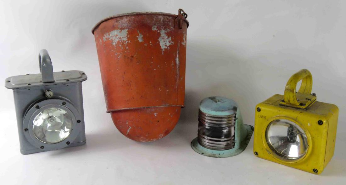 LOT (4) INCLUDING (2) USN SHIPBOARD LANTERNS, FIRE PAIL (1 of 1)