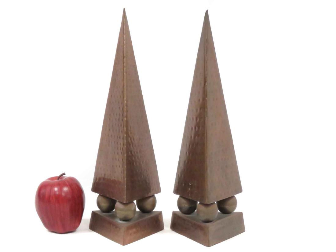 PAIR VINTAGE COPPER OBELISK. HEIGHT 14": PAIR VINTAGE COPPER OBELISK. HEIGHT 14"