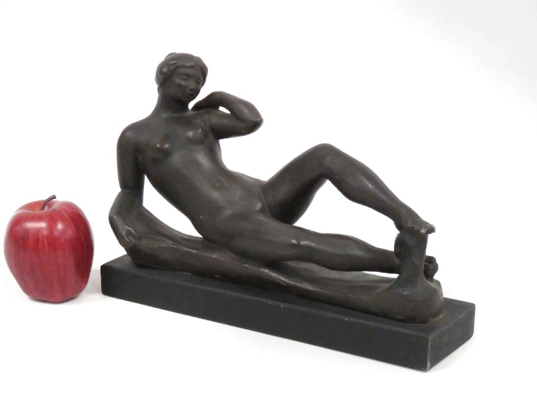 ARISTEDE MAILLOL (1861-1944), ALVA PATINATED COMPCAST: ARISTEDE MAILLOL (1861-1944), ALVA PATINATED COMPCAST RECLINING NUDE, SIGNED. HEIGHT 8 1/2"; LENGTH 12"