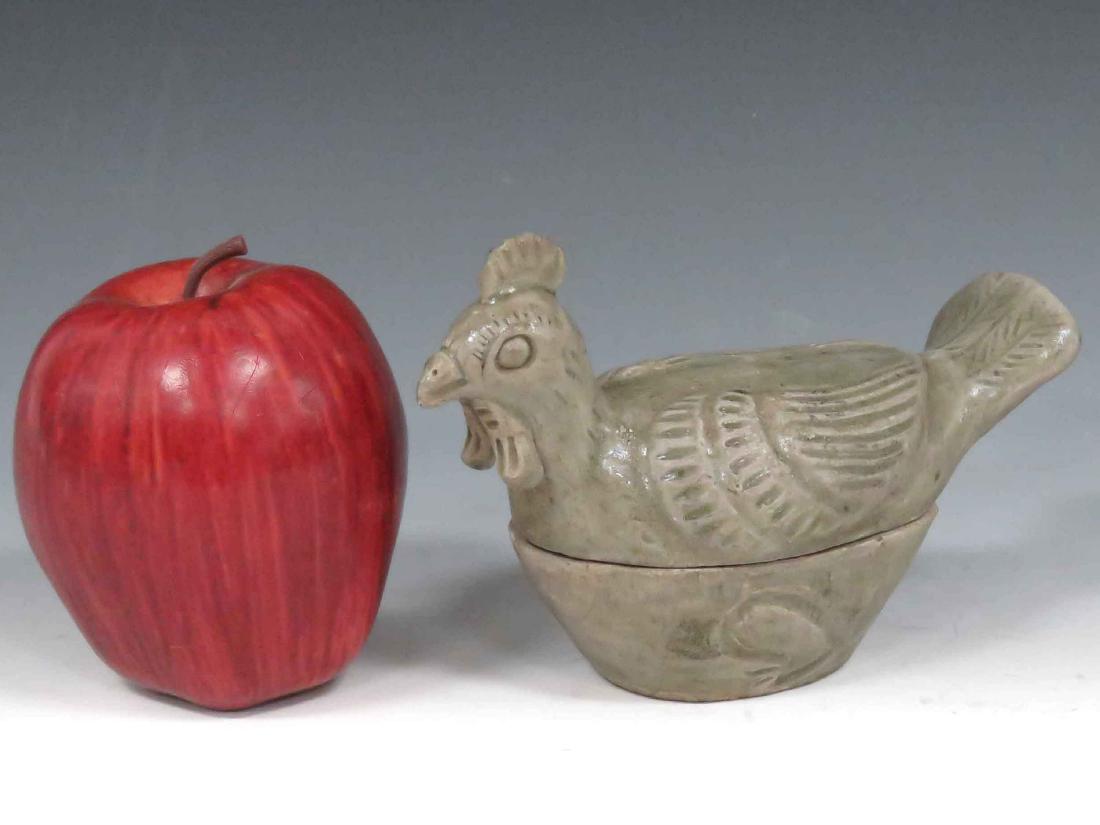 CHINESE GLAZED POTTERY BIRD-FORM COVERED BOX. HEIGHT 4"; (1 of 3)
