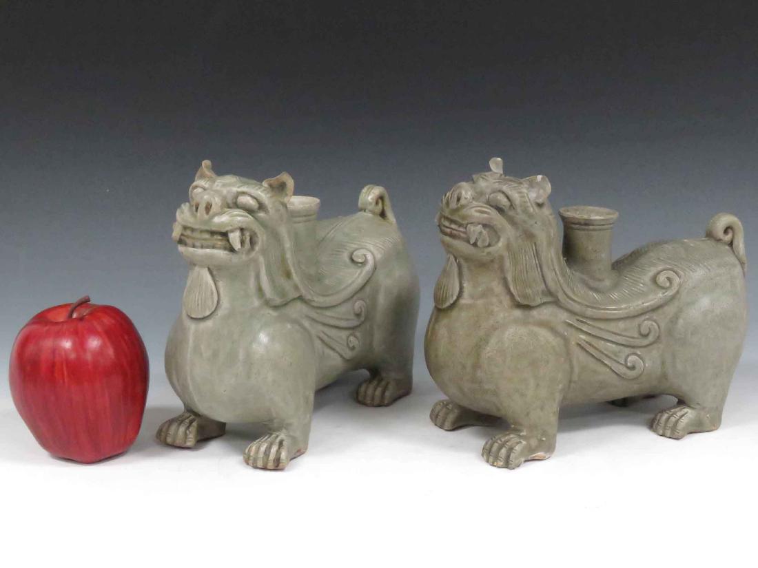PAIR CHINESE GLAZED POTTERY FIGURAL JOSS STICK HOLDERS (1 of 3)
