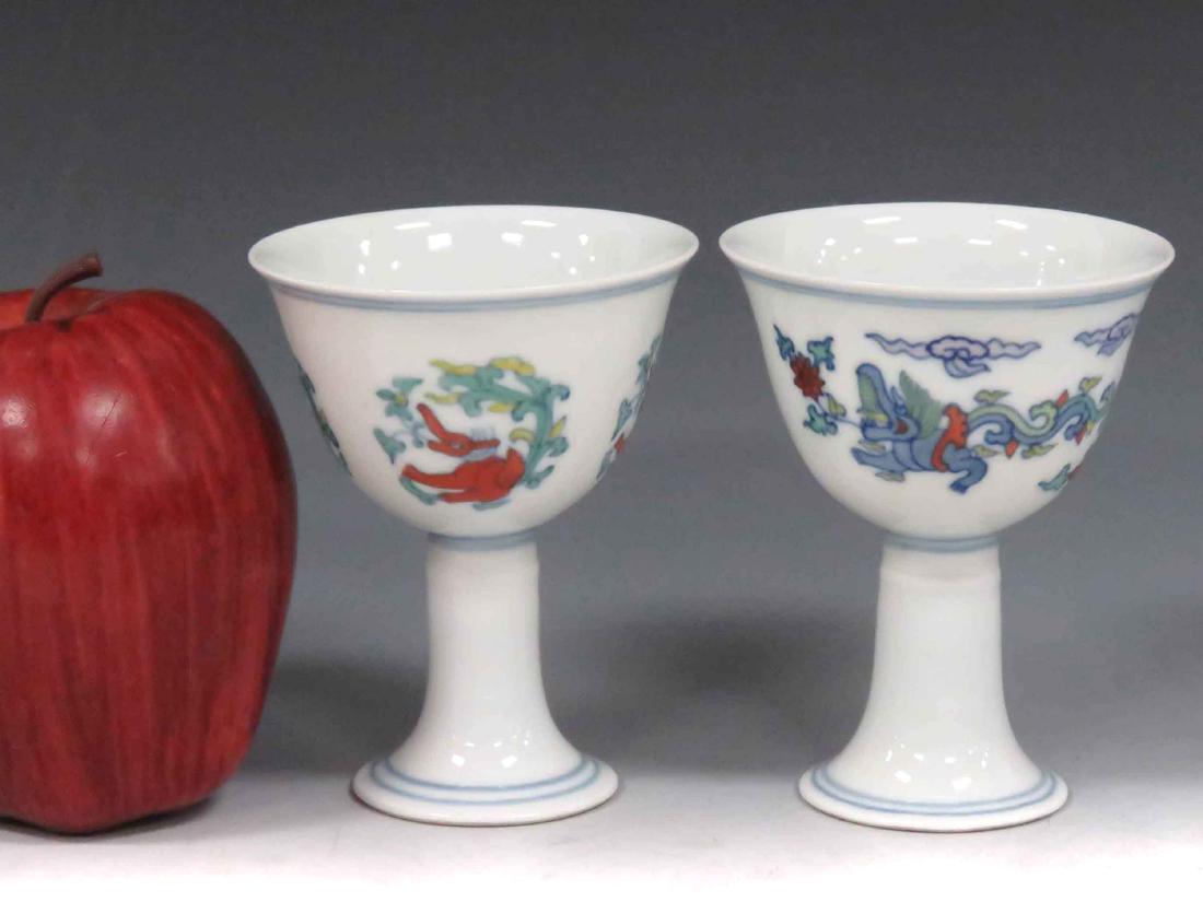 LOT (2) CHINESE DECORATED PORCELAIN STEM CUPS, BEARING (1 of 2)