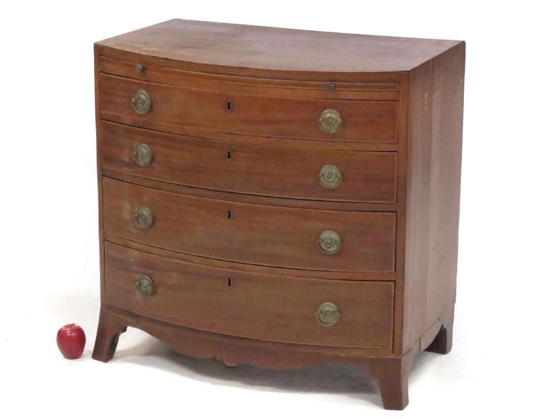 REGENCY CARVED & INLAID MAHOGANY BOWFRONT CHEST, (1 of 2)