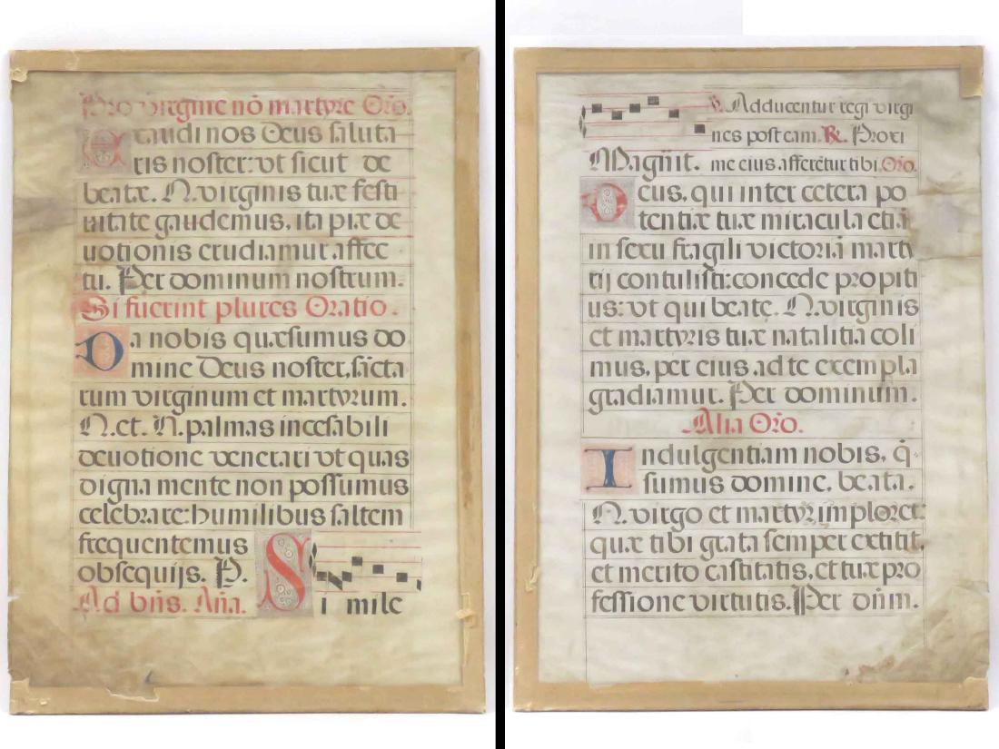 MEDIEVAL ILLUMINATED VELLUM MANUSCRIPT PAGE (DOUBLE (1 of 2)
