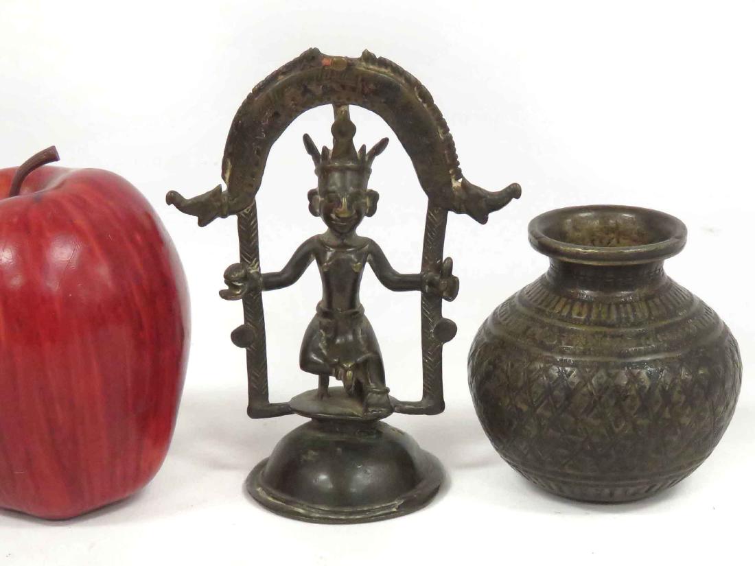 LOT (2) INDO-BURMESE BRONZE INCLUDING VASE, HEIGHT 2: LOT (2) INDO-BURMESE BRONZE INCLUDING VASE, HEIGHT 2 3/4" & FIGURE OF A DEITY, HEIGHT 4 3/8"