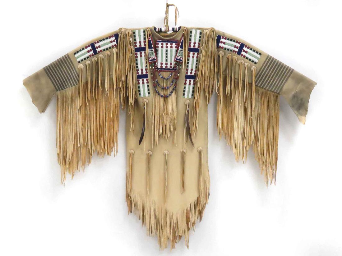NATIVE AMERICAN PLAINS INDIAN BEADED LEATHER DRESS BY (1 of 3)