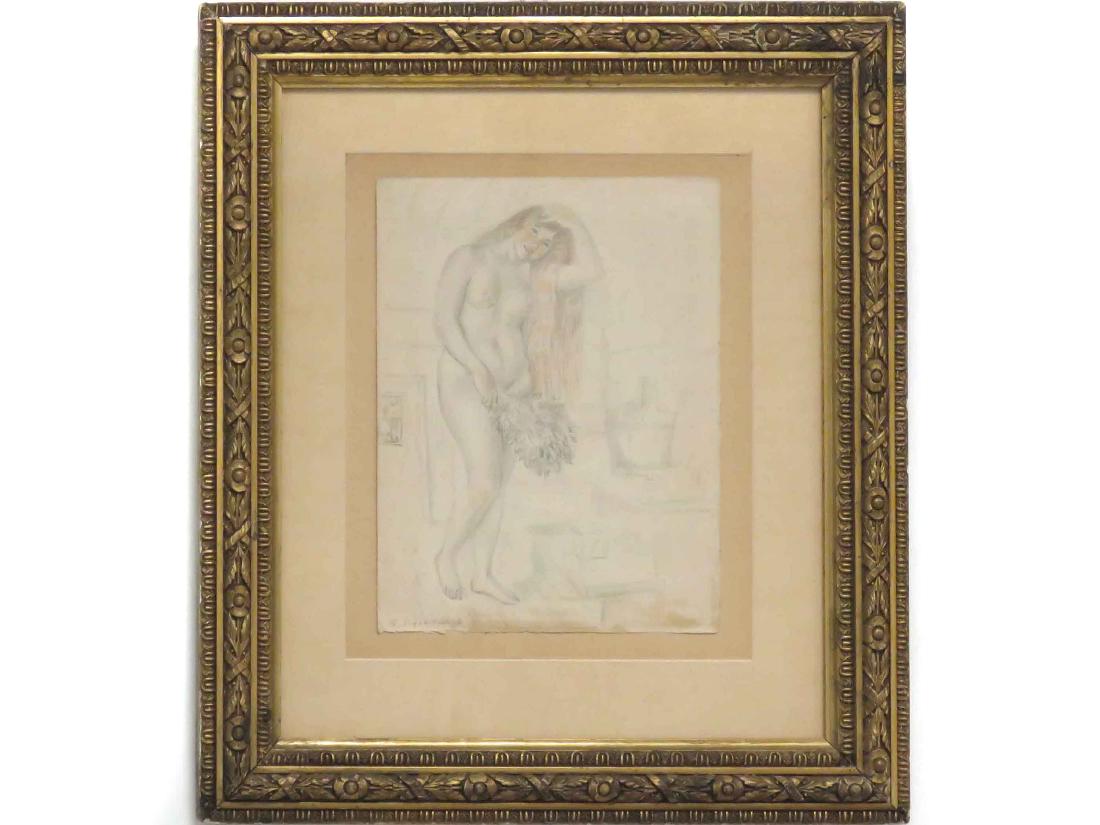 BORIS MIKHAILOVICH KUSTODIEV (RUSSIAN 1878-1927),: BORIS MIKHAILOVICH KUSTODIEV (RUSSIAN 1878-1927), GRAPHITE AND COLORED PENCIL, STUDY FOR RUSSIAN VENUS. SHEET 10 3/4 X 8 3/8"; FRAMED & GLAZED-19 X 17"