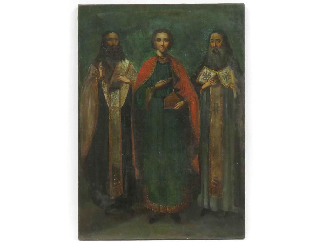 LARGE ANTIQUE RUSSIAN ICON OF THREE SAINTS INCLUDING (1 of 3)