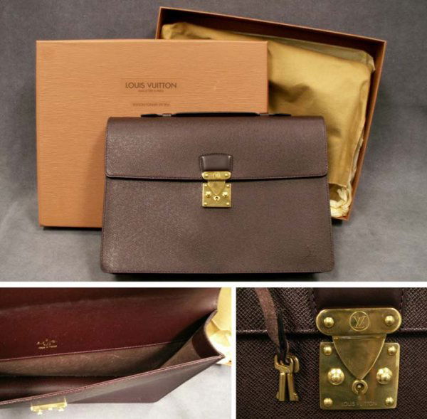 LOUIS VITTON LEATHER BRIEF CASE WITH ORIGINAL BOX: LOUIS VITTON LEATHER BRIEF CASE WITH ORIGINAL BOX