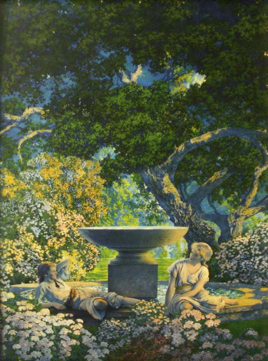 MAXFIELD PARRISH PRINT, REVERIES, 1926: MAXFIELD PARRISH PRINT, REVERIES, 1926. 22 X 14 1/2"; FRAMED & GLAZED-OVERALL 23 1/2 X 16"