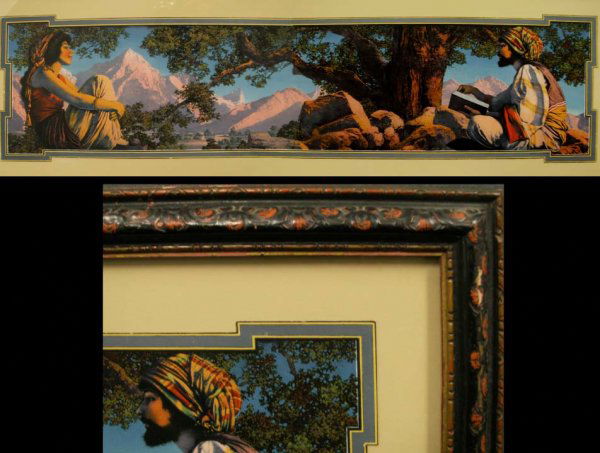 MAXFIELD PARRISH PRINT, "RUBAIYAT": MAXFIELD PARRISH PRINT, "RUBAIYAT" (CRANE'S CHOCOLATE). 11 X 33"; FRAMED & GLAZED-13 1/2 X 35" **DUE TO THE SIZE AND/OR FRAGILITY OF THIS LOT, STANDARD IN-HOUSE SHIPPING IS NOT AVAILABLE. PLEASE SEE A