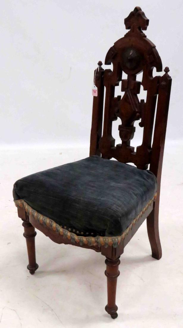 VICTORIAN CARVED WALNUT GOTHIC STYLE SIDE CHAIR, 19TH (1 of 1)