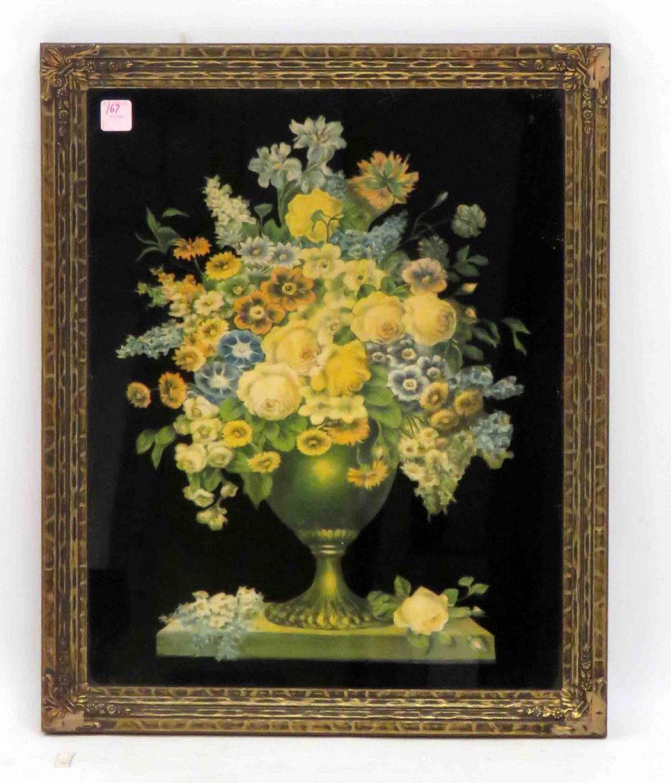 VINTAGE FLORAL PRINT WITH EGLOMISE MAT. FRAMED AND (1 of 1)