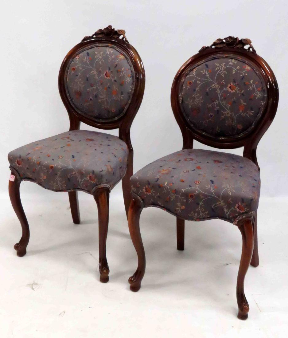 PAIR VICTORIAN STYLE CARVED WALNUT SIDE CHAIRS (1 of 1)