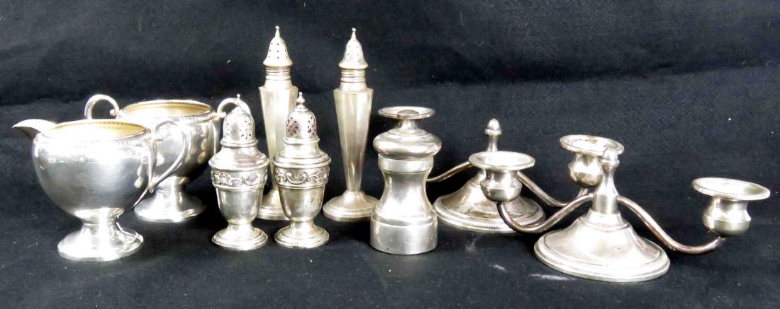 LOT ASSORTED WEIGHTED STERLING INCLUDING CANDLESTICKS, (1 of 1)