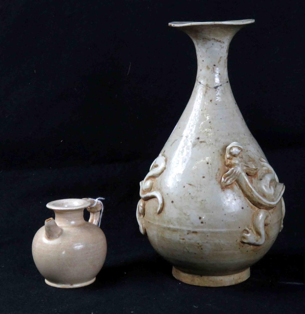 LOT (2) CHINESE ARCHAIC STYLE POTTERY INCLUDING VASE, (1 of 1)
