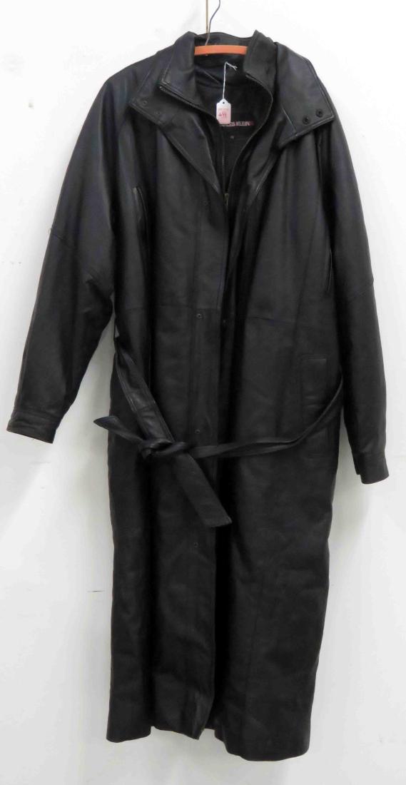 CHARLES KLEIN MEN'S BLACK LEATHER FULL LENGTH OVERCOAT. (1 of 2)