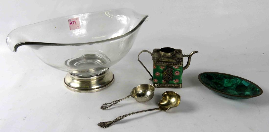 LOT (5) INCLUDING GLASS BOAT SHAPE BOWL WITH STERLING (1 of 1)