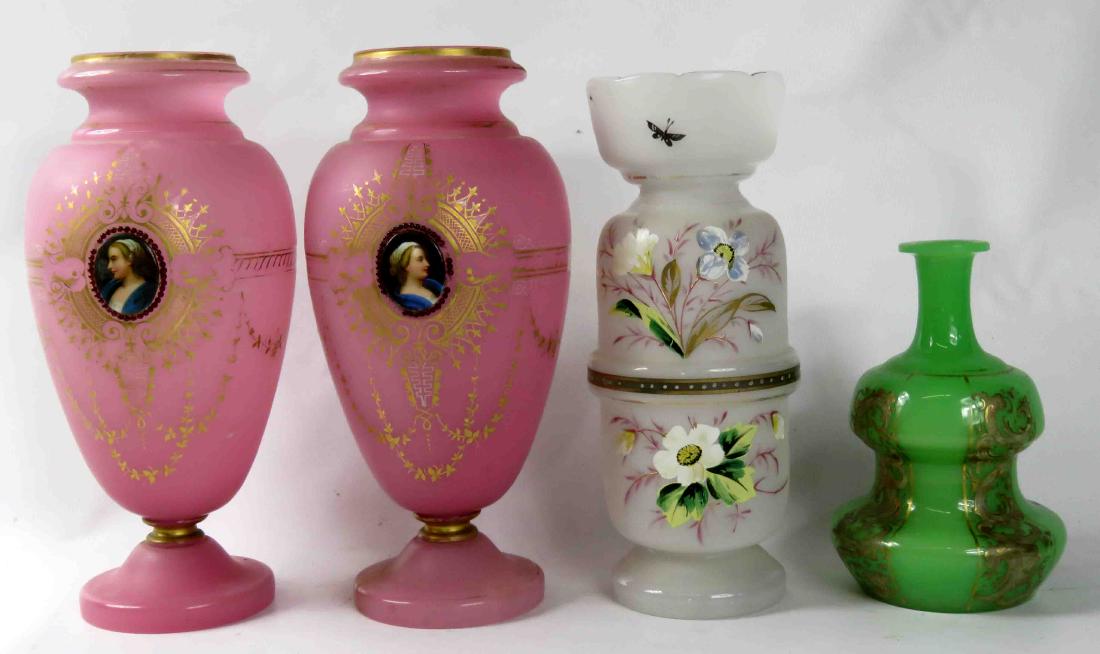LOT (4) VINTAGE DECORATED BRISTOL GLASS INCLUDING PAIR (1 of 1)