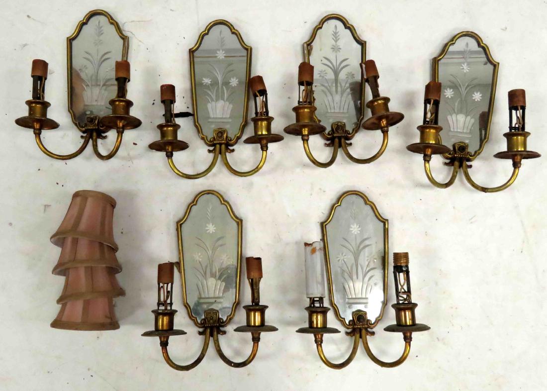 LOT (6) FRENCH STYLE MIRRORED SCONCES (1 of 1)