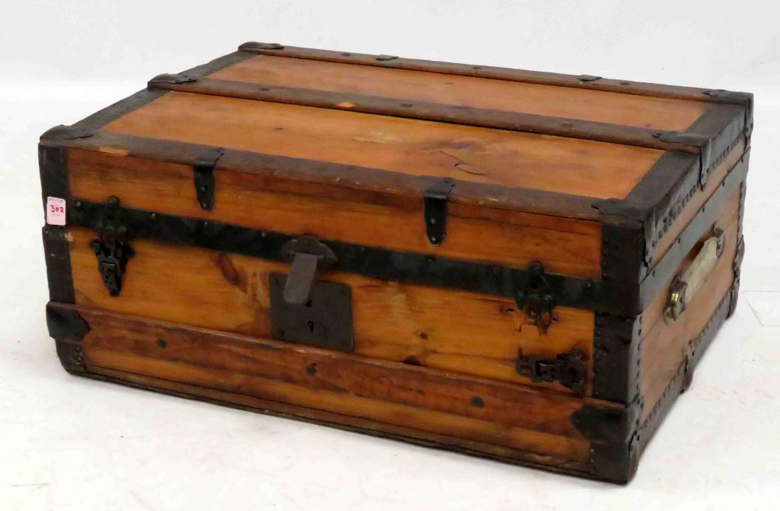 IRON BOUND WOOD TRUNK, 19TH CENTURY (1 of 2)