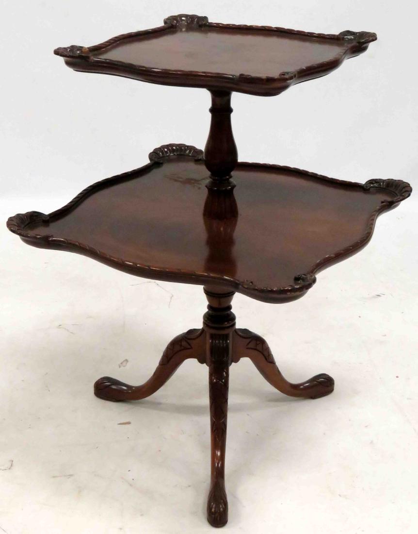 GEORGIAN STYLE CARVED MAHOGANY 2-TIER STAND. HEIGHT 32" (1 of 1)
