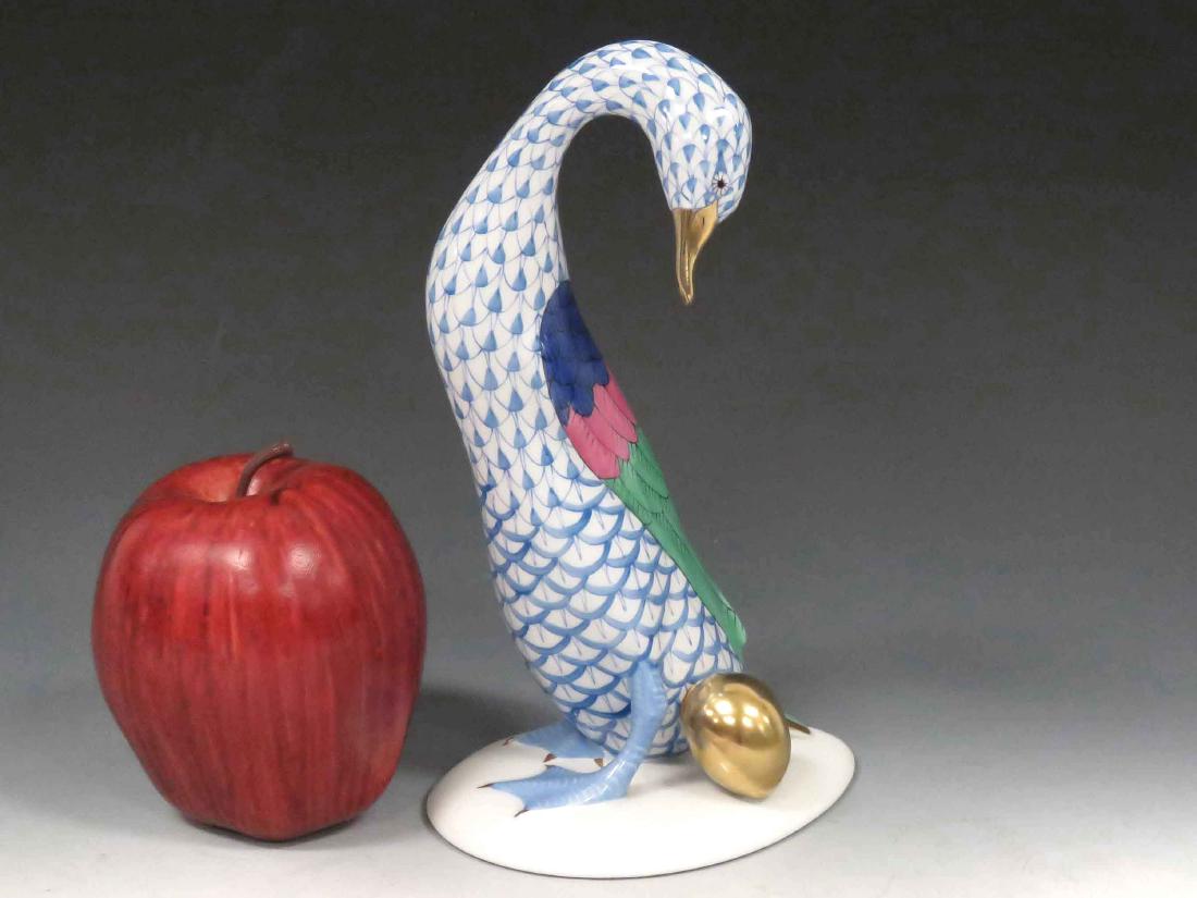 HEREND PORCELAIN FISHNET GOOSE WITH GOLDEN EGG, SIGNED. (1 of 2)