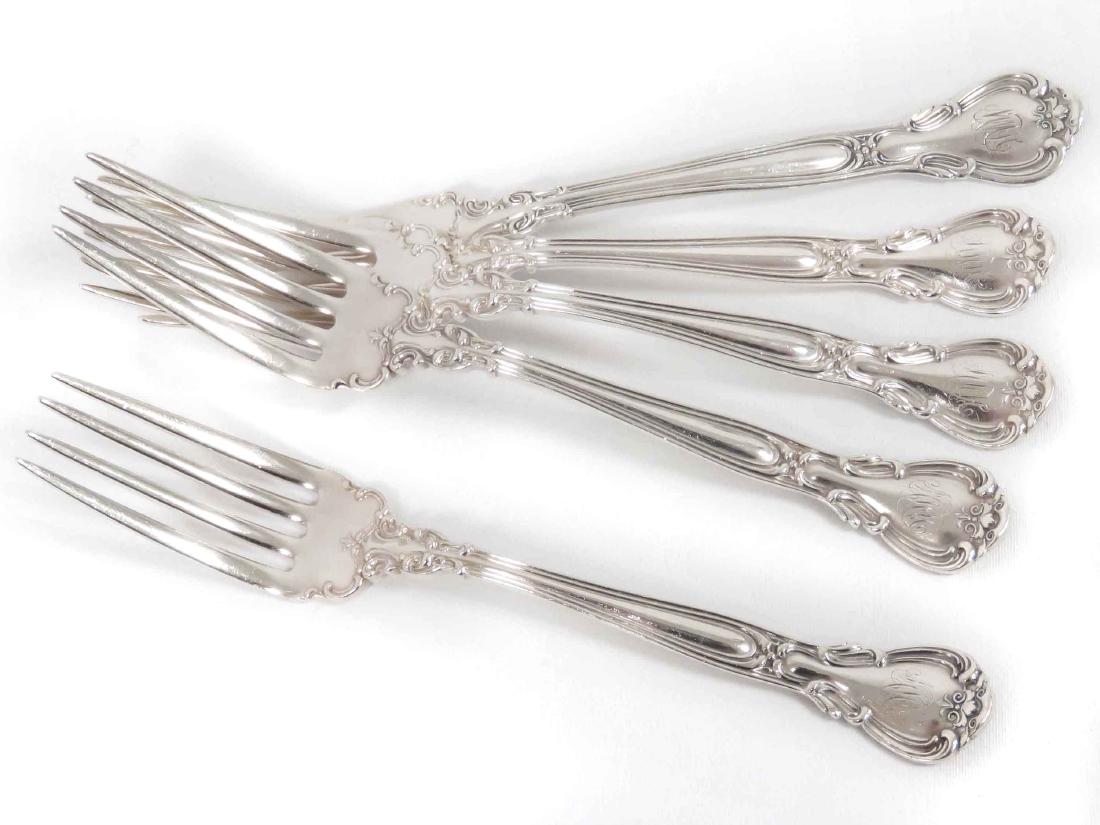 SET (5) GORHAM STERLING "CHANTILLY" FORKS, MONOGRAMMED. (1 of 2)
