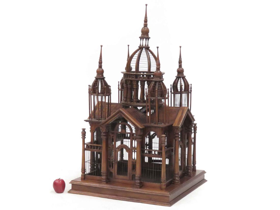 ORNATE VICTORIAN STYLE MAHOGANY BIRD CAGE. HEIGHT 48"; (1 of 6)