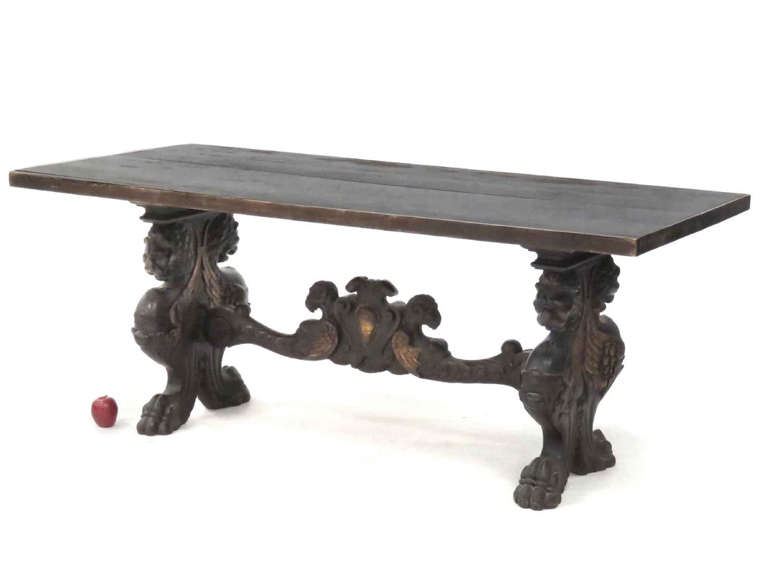 RENAISSANCE REVIVAL CARVED WALNUT REFRACTORY TABLE.: RENAISSANCE REVIVAL CARVED WALNUT REFRACTORY TABLE. HEIGHT 30"; TOP 34 X 72"