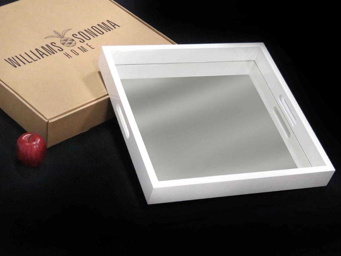 WILLIAMS SONOMA LACQUERED MIRROR TRAY, WHITE. 20 X 20" (1 of 2)
