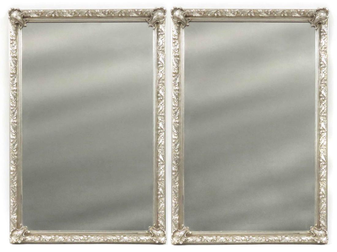 PAIR (2) DESIGNER SILVER-GILT MOLDED FRAMED MIRRORS. 46 (1 of 2)