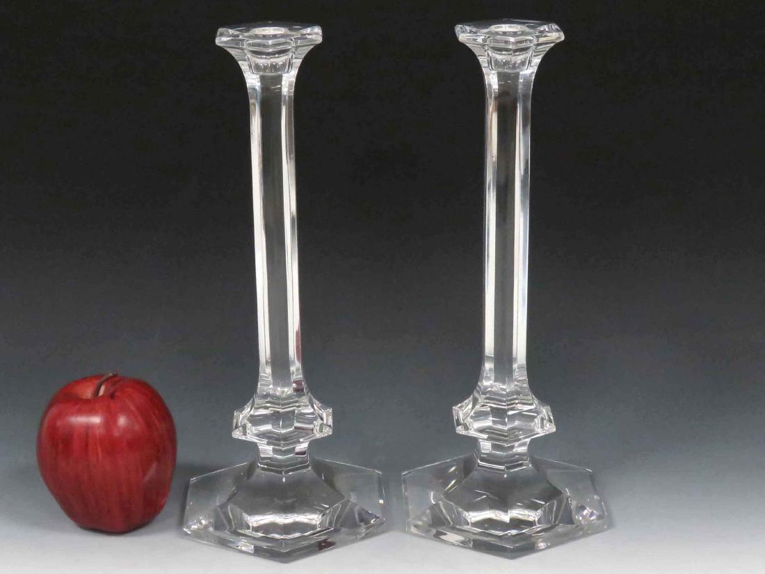 PAIR VAL ST. LAMBERT CRYSTAL CANDLESTICKS, SIGNED. (1 of 2)