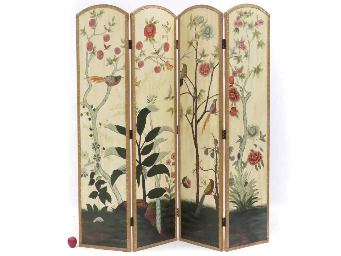 HAND DECORATED 4-PANEL SCREEN. HEIGHT 78"; WIDTH 72" (1 of 3)
