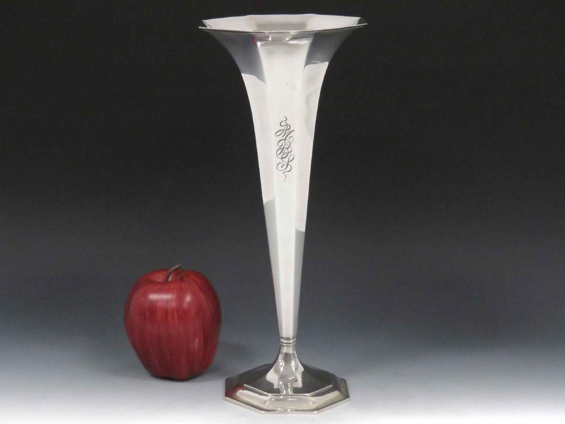 TIFFANY & CO MAKERS STERLING TRUMPET VASE, MONOGRAMMED, (1 of 2)