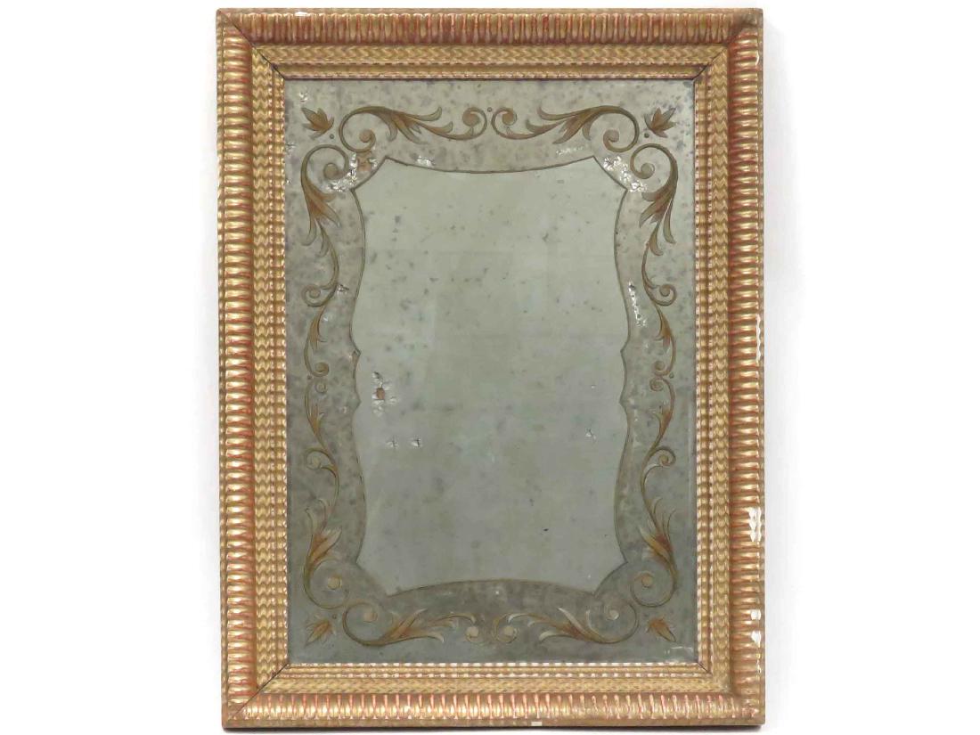 CONTINENTAL GILT FRAMED MIRROR WITH EGLOMISE BORDER, (1 of 2)