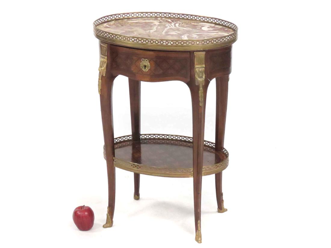 FRENCH STYLE MARQUETRY INLAID OVAL FRUITWOOD MARBLE-TOP (1 of 5)