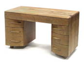 HEYWOOD WAKEFIELD MAPLE KNEEHOLE DESK. HEIGHT 30";