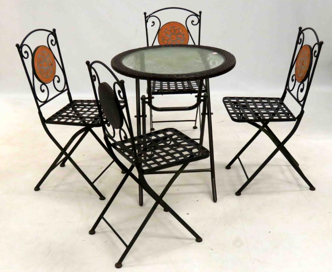 SET (4) WROUGHT IRON FOLDING BISTRO CHAIRS & FOLDING