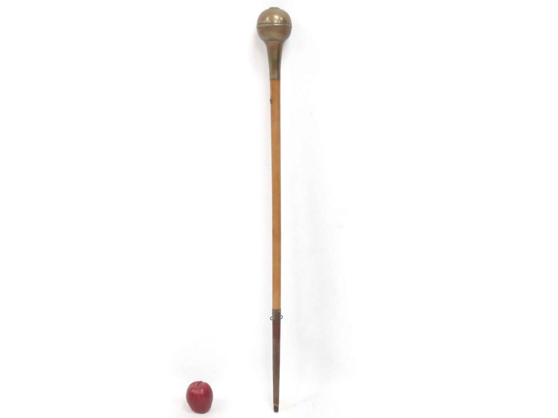 VINTAGE MARCHING BAND LEADER'S BRASS/FRUITWOOD: VINTAGE MARCHING BAND LEADER'S BRASS/FRUITWOOD MACE/PARADE STAFF. LENGTH 45"