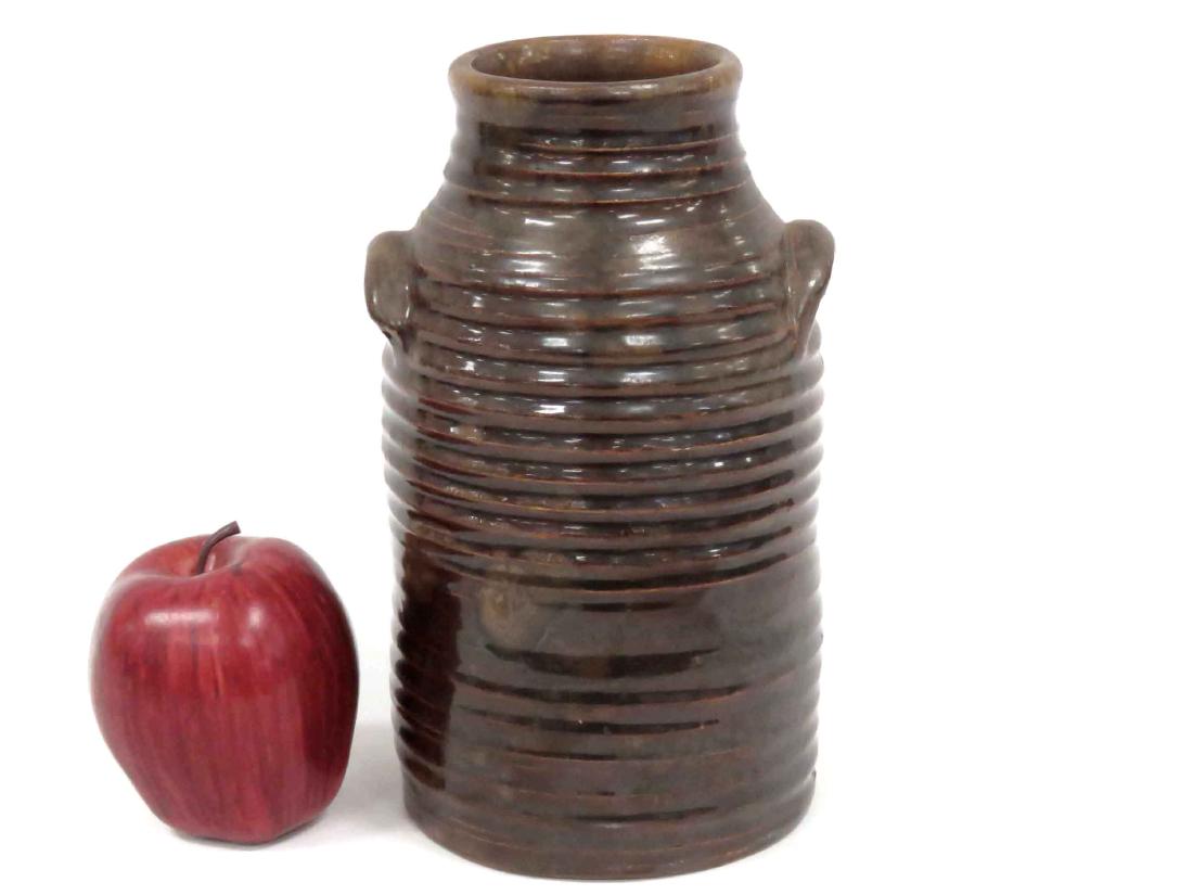 FULPER POTTERY PRESERVE JAR WITH ORIGINAL PAPER LABEL.: FULPER POTTERY PRESERVE JAR WITH ORIGINAL PAPER LABEL. HEIGHT 9" (WITH PROVENANCE)